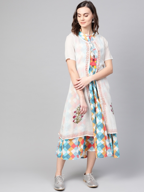 

AASI - HOUSE OF NAYO Women Blue Printed Layered A-Line Dress