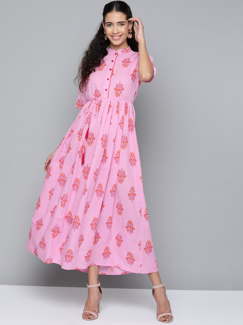 

AASI - HOUSE OF NAYO Women Pink & Orange Printed Maxi Dress