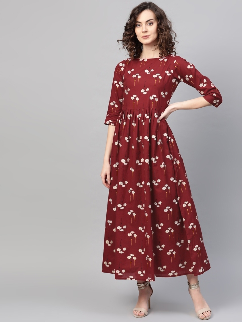 

AASI - HOUSE OF NAYO Women Maroon & White Printed Maxi Dress