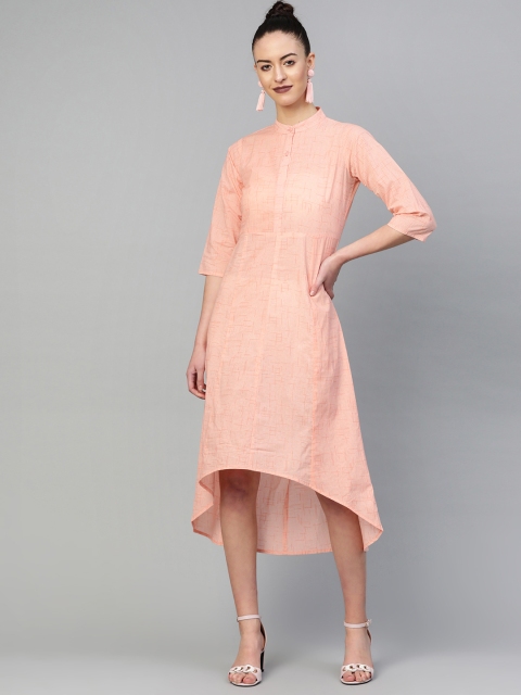 

AASI - HOUSE OF NAYO Women Peach-Coloured Printed A-Line Dress