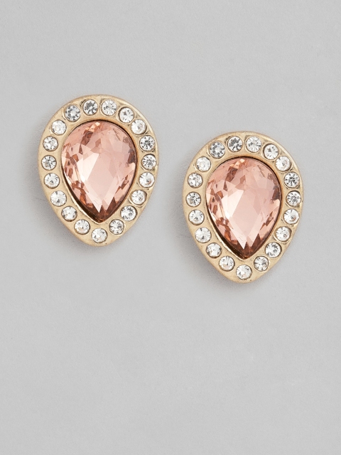 

Accessorize Gold-Toned & Pink Studded Teardrop Shaped Studs