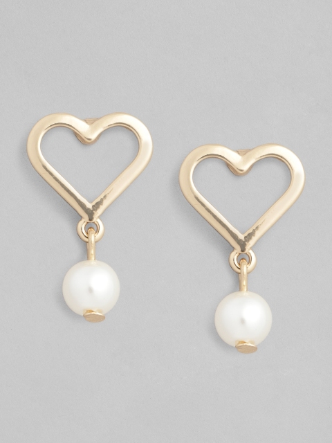 

Accessorize Gold-Toned & White Heart Shaped Drop Earrings