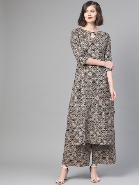 

Nayo Women Black & Beige Printed Kurta with Palazzos