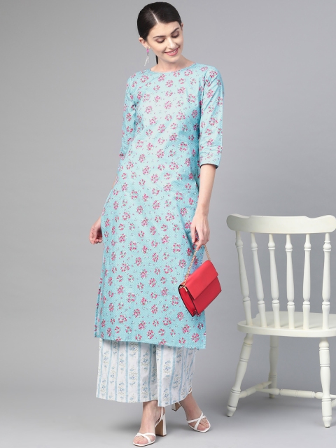 

Nayo Women Blue & White Printed Kurta with Palazzos