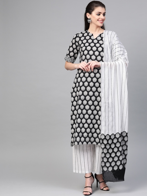 

Nayo Women Black & White Printed Kurta with Palazzos & Dupatta
