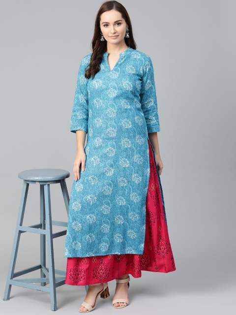 

Nayo Women Blue & Pink Printed Kurta with Skirt