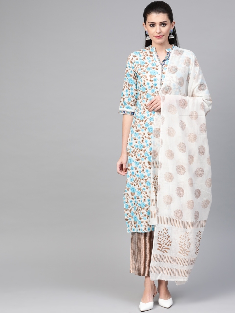 

Nayo Women Off-White & Brown Printed Kurta with Palazzos & Dupatta