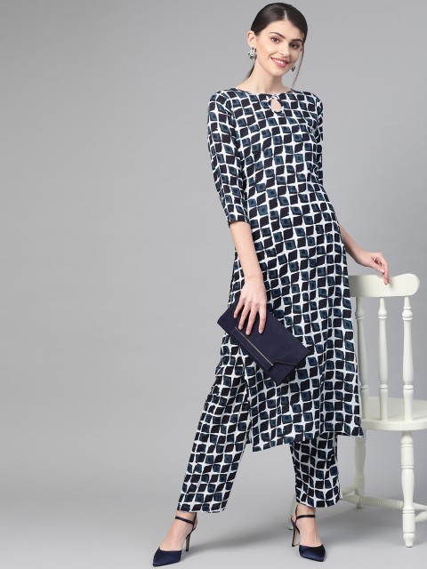 

Nayo Women Blue & White Printed Kurta with Trousers