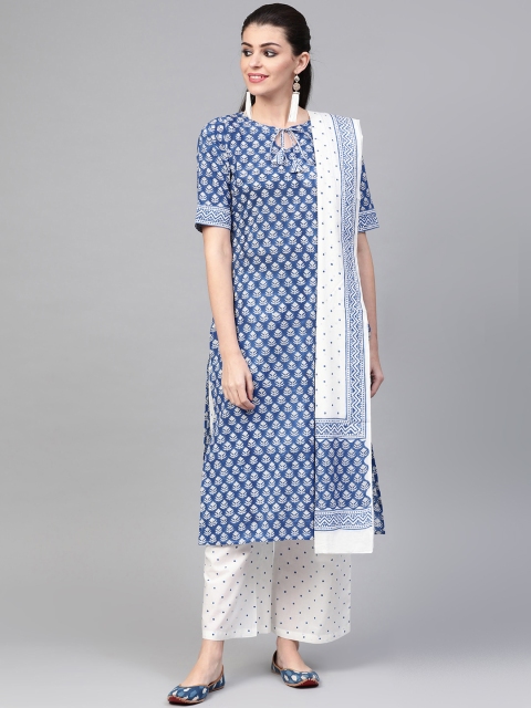 

Nayo Women Blue & White Printed Kurta with Palazzos & Dupatta
