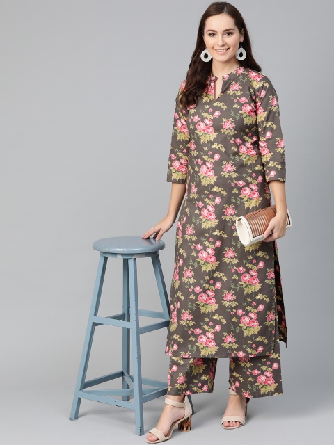 

Nayo Women Grey & Pink Printed Kurta with Palazzos