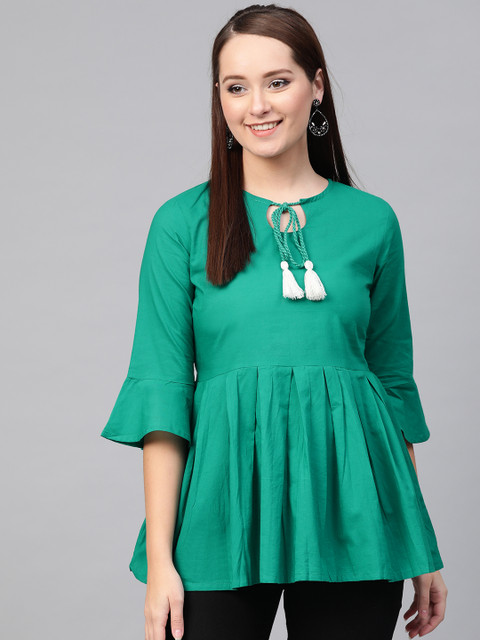

Nayo Women Green Solid A-Line Top