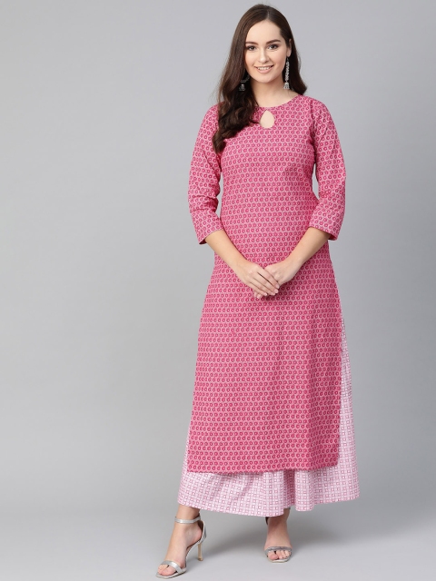 

Nayo Women Pink & White Printed Kurta with Skirt