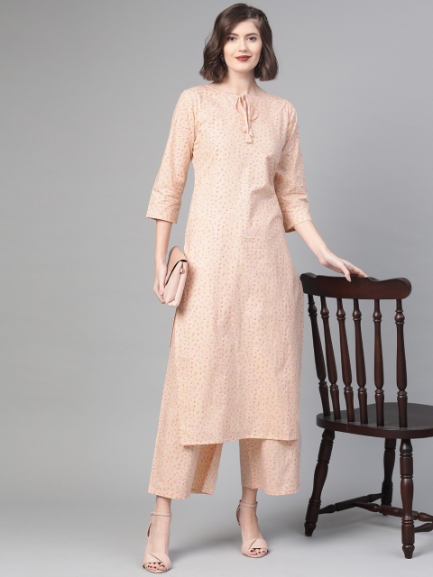 

Nayo Women Beige & Pink Printed Kurta with Palazzos