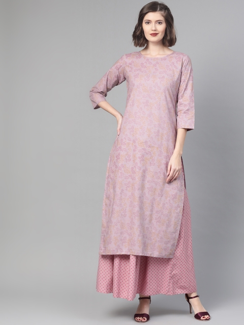 

Nayo Women Purple & Pink Printed Kurta with Skirt