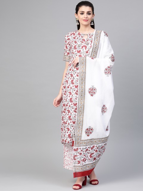 

Nayo Women White & Red Printed Kurta with Palazzos & Dupatta