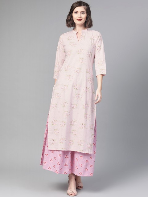 

Nayo Women Pink & Purple Printed Kurta with Skirt
