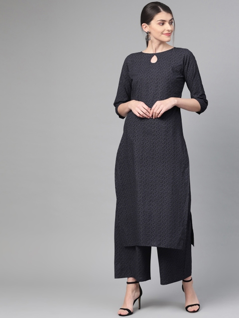 

Nayo Women Black & Charcoal Grey Printed Kurta with Palazzos