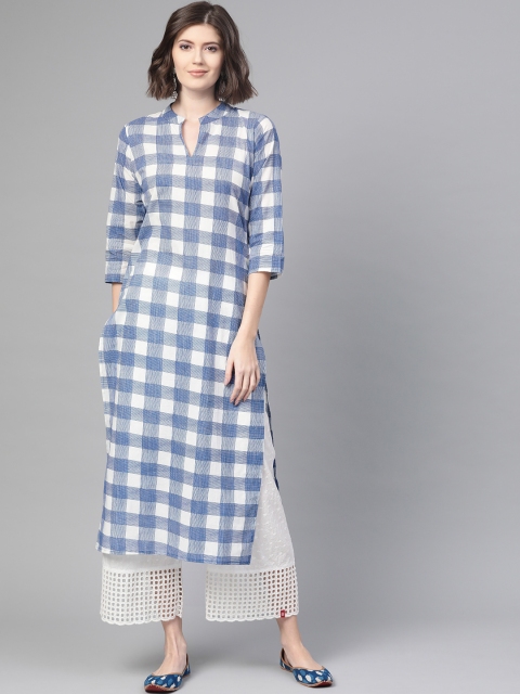 

Nayo Women Blue & White Checked Straight Kurta