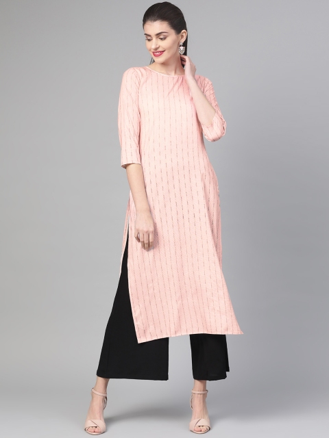 

Nayo Women White & Red Striped Straight Kurta
