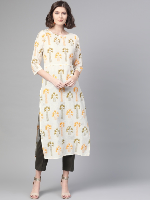 

Nayo Women Off-White & Orange Printed Straight Kurta