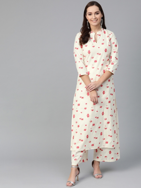 

Nayo Women Off-White & Pink Printed Kurta with Palazzos