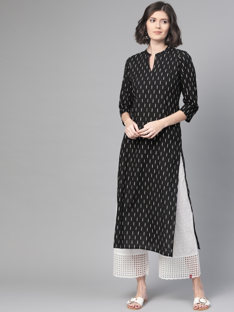 

Nayo Women Black & White Printed Straight Kurta