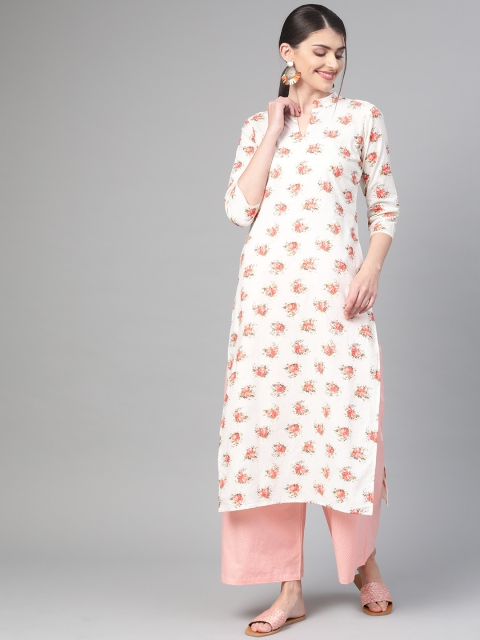 

Nayo Women Off-White & Pink Printed Kurta with Palazzos