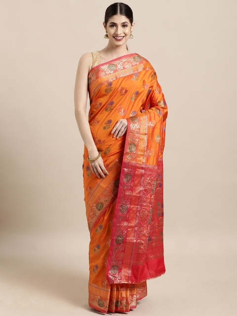 

Satrani Orange Poly Silk Woven Design Kanjeevaram Saree