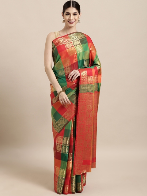 

Satrani Red Poly Silk Woven Design Kanjeevaram Saree