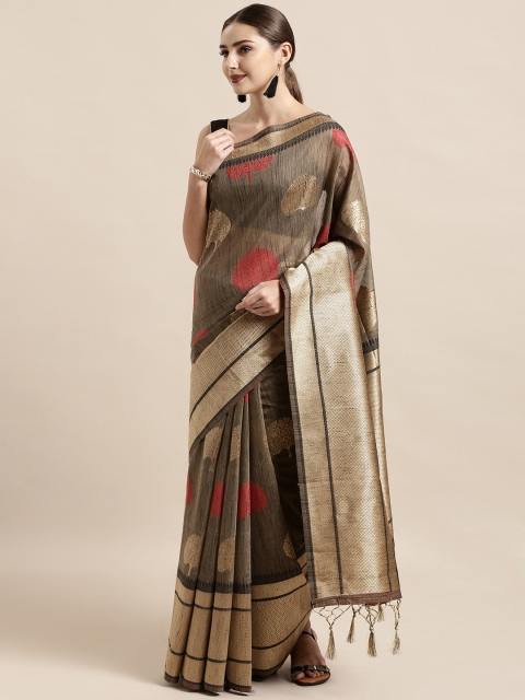 

Satrani Taupe Woven Design Silk Blend Saree