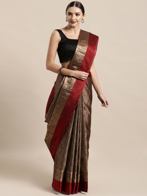 

Satrani Golden & Black Silk Blend Woven Design Banarasi Saree, Gold