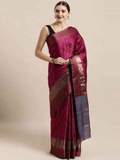 

Satrani Magenta Silk Blend Woven Design Banarasi Saree