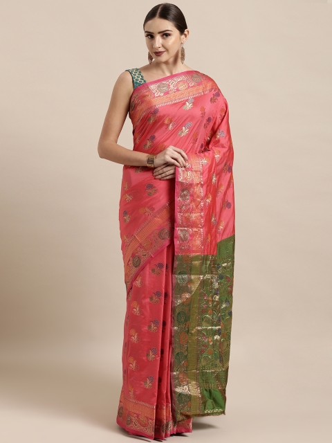

Satrani Pink Poly Silk Woven Design Kanjeevaram Saree