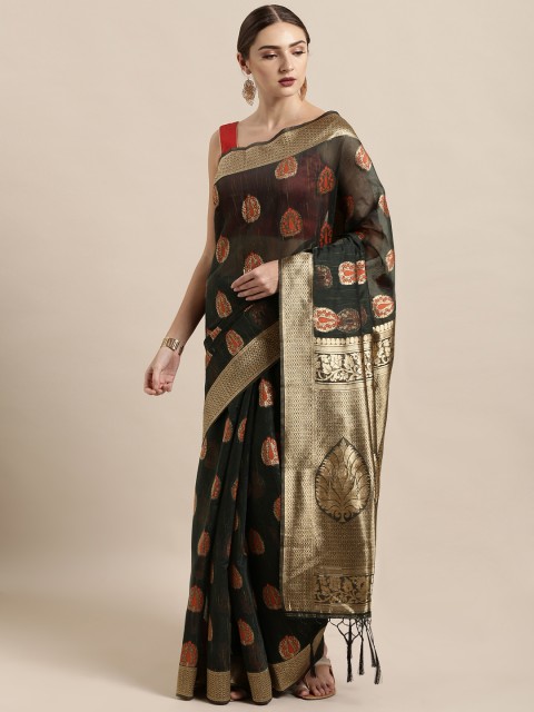 

Satrani Black & Red Silk Blend Woven Design Saree