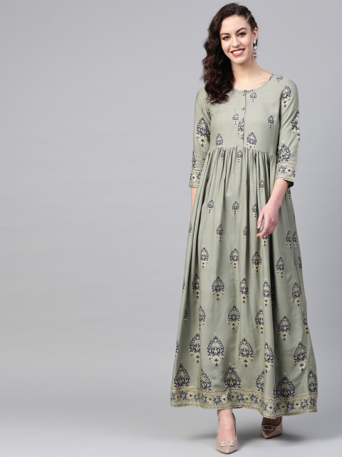 

Yuris Women Grey & Navy Blue Printed Maxi Dress