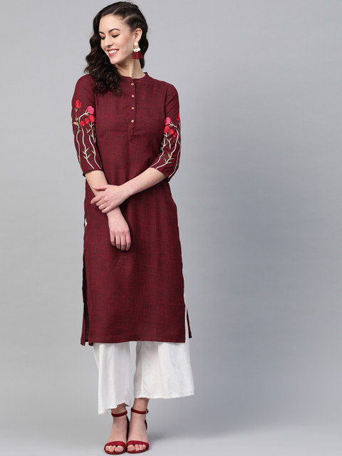 

Yuris Women Maroon & Black Checked Straight Kurta