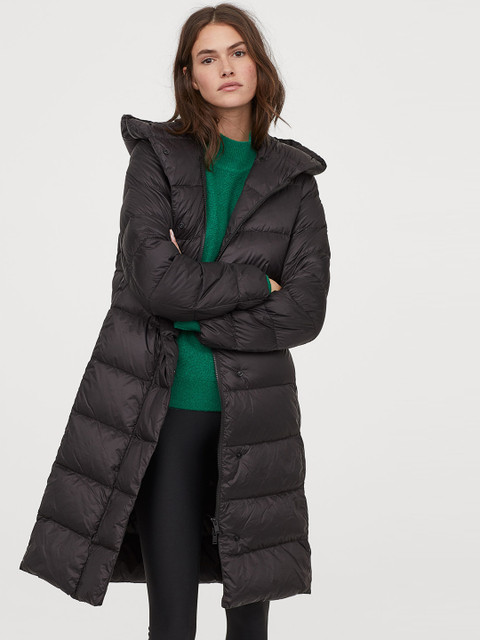 

H&M Women Black Solid Lightweight Hooded Down Sustainable Coat