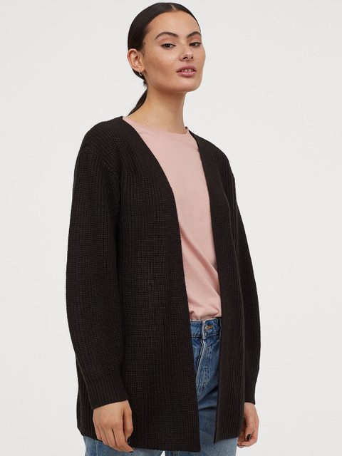 

H&M Women Black Rib-Knit Cardigan