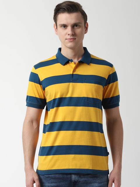 

Peter England Casuals Men Yellow Striped Polo Collar T-shirt