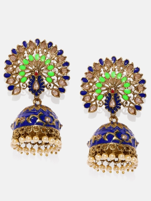 

Anouk Blue & Green Meenakari Gold-Plated Dome Shaped Jhumkas