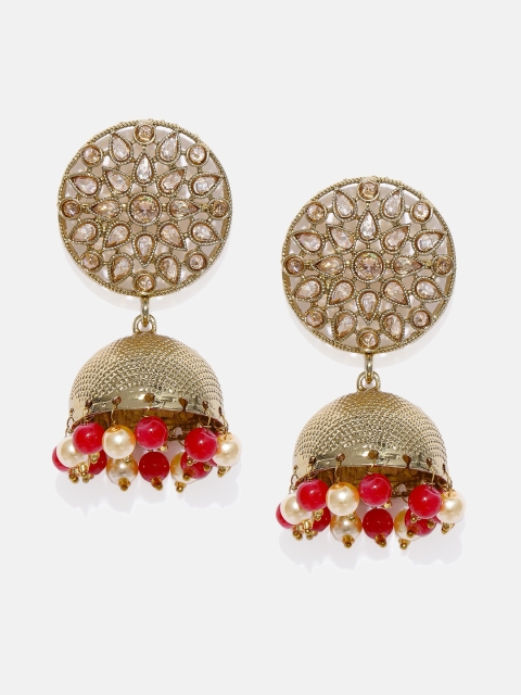 

Anouk Gold-Plated & Red Dome Shaped Jhumkas