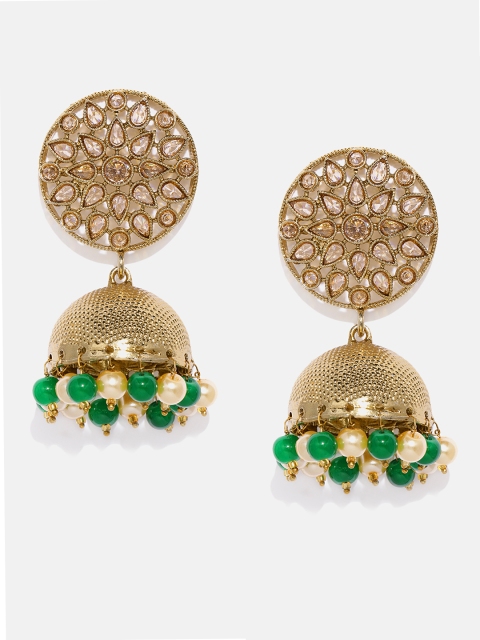 

Anouk Gold-Toned & Green Dome Shaped Jhumkas