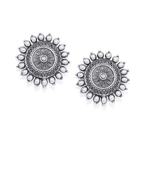 

VIDRUKARIH Silver-Toned & White German Silver Circular Studs