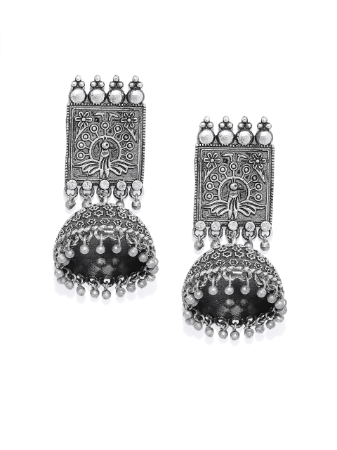 

VIDRUKARIH Silver-Plated & White German Silver Classic Jhumkas