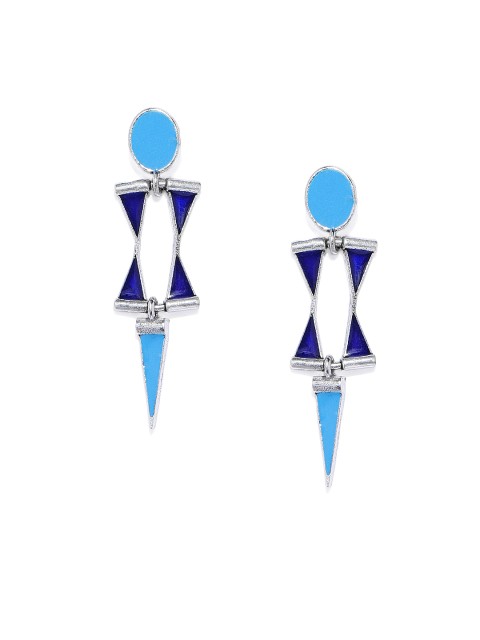 

VIDRUKARIH Silver-Plated & Blue Geometric Drop Earrings