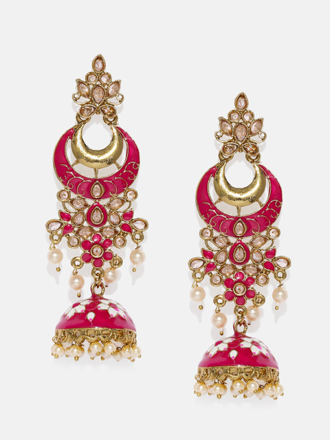 

Anouk Pink & Gold-Plated Dome Shaped Enameled Jhumkas