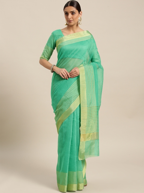 

Saree mall Sea Green & Golden Solid Saree