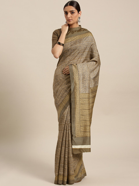 

Saree mall Beige & Grey Printed Bhagalpuri Saree