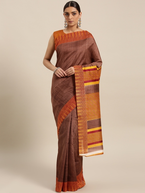 

Saree mall Brown & Yellow Printed Bhagalpuri Saree
