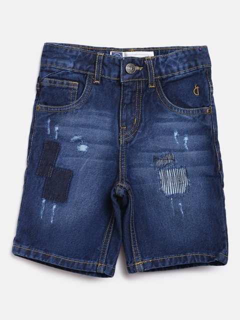 

Gini and Jony Boys Navy Blue Washed Regular Fit Distressed Denim Shorts